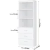 71" H White Bookshelf with Drawers, Bookshelf and Bookcase with 3-Tier Open Shelves, Tall Bookcase Tall Storage Cabinet for Home 3