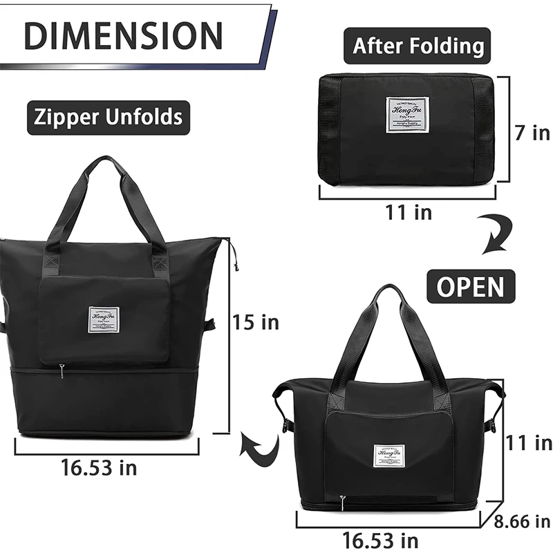 Travel bags foldable expandable large capacity waterproof tote suitable for weekend camping