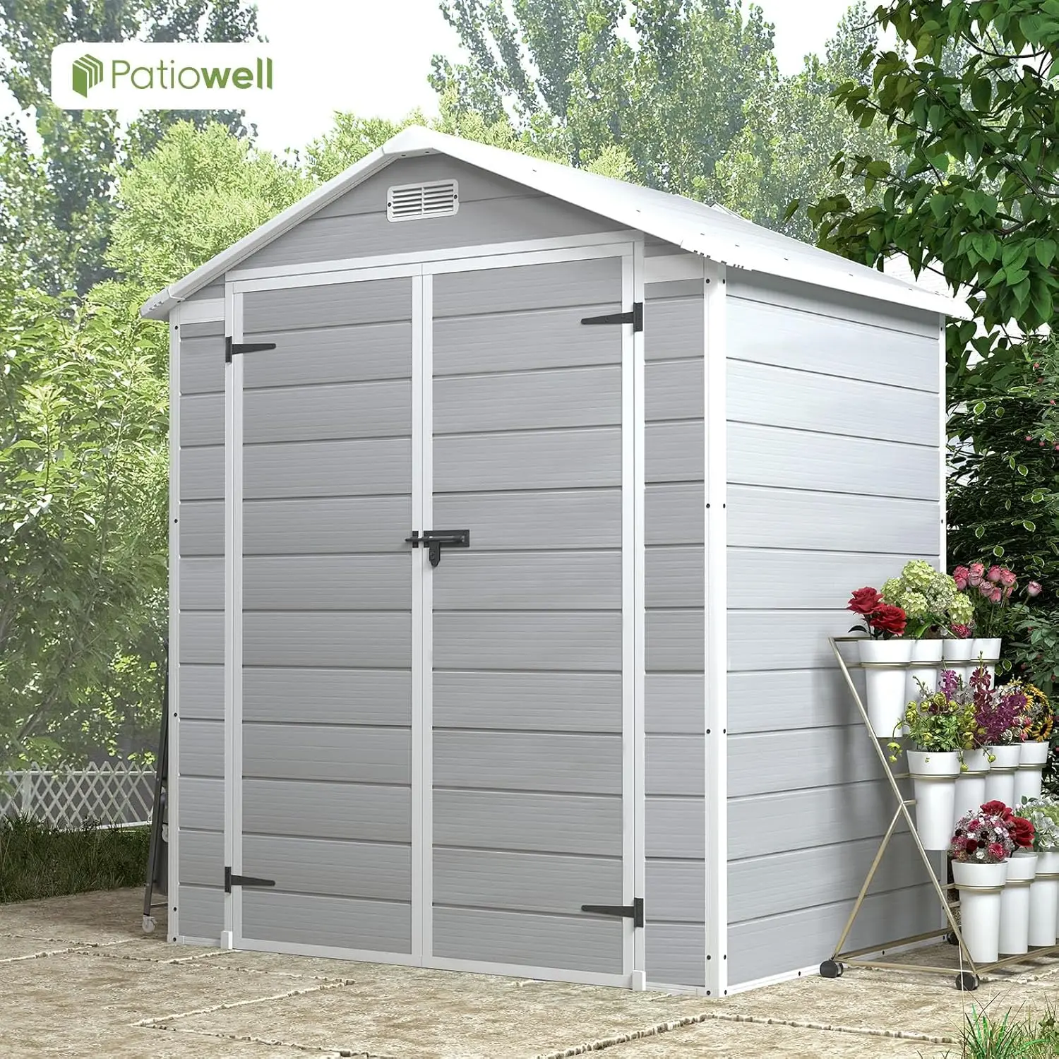 6x4 FT Plastic Outdoor Storage Shed, Resin Shed Perfect to Store Patio Furniture, GardenTools Bike Accessories, Beach Light Grey