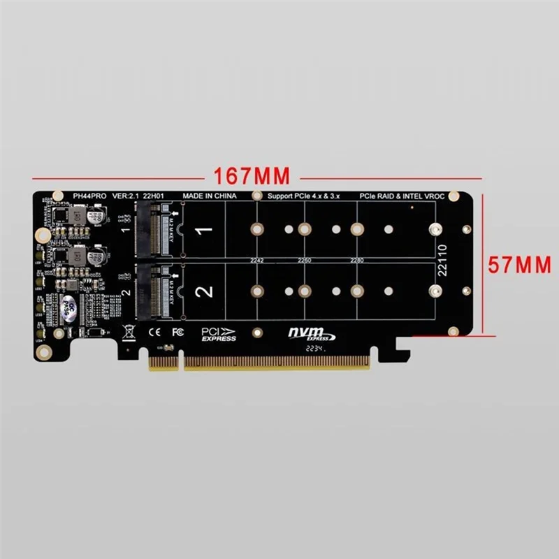 PCIE 4.0 Dual-Disk PCIeX16 to M.2 M-Key NVME SSD Expansion Card,Supports 4 NVMe M.2 M Key 2280 SSD hot m 2 nvme ssd ngff to pcie 3 0 x4 adapter m key interface card