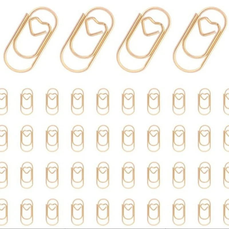 Mini Retro Heart Paperclips 150pcs/bag Rose Gold Paper Clip Bookmark Binder Clip Office Accessories Paper Storage Patchwork