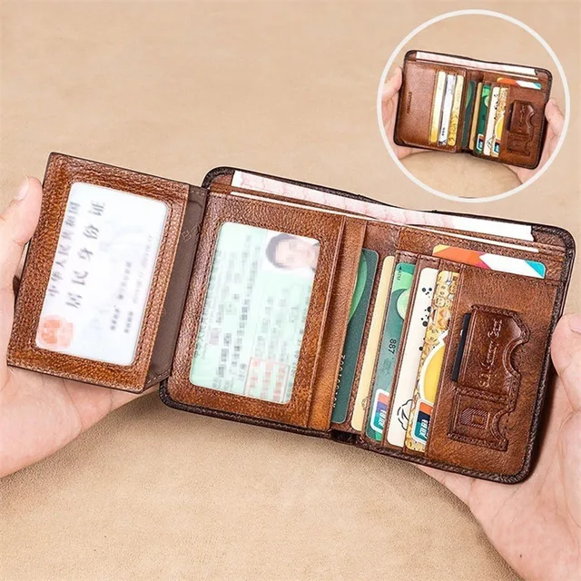 Genuine Leather Rfid Protection Wallets for Men Vintage Thin Short Multi Function ID Credit Card Holder Money Bag 1