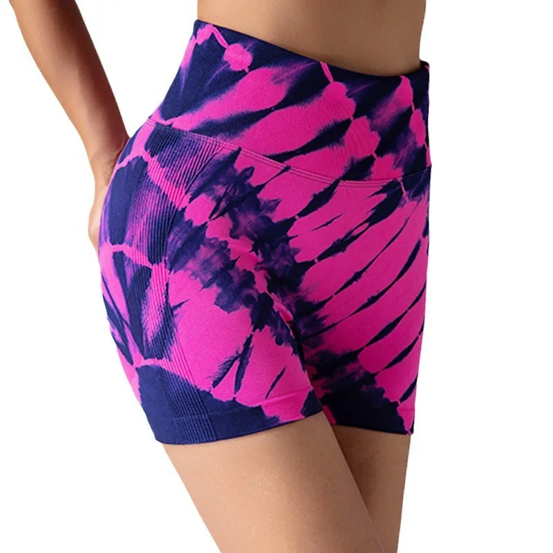 

Tie dye yoga pants high-waisted hip lift fitness pants drop dye three-point yoga shorts women's sports running gym