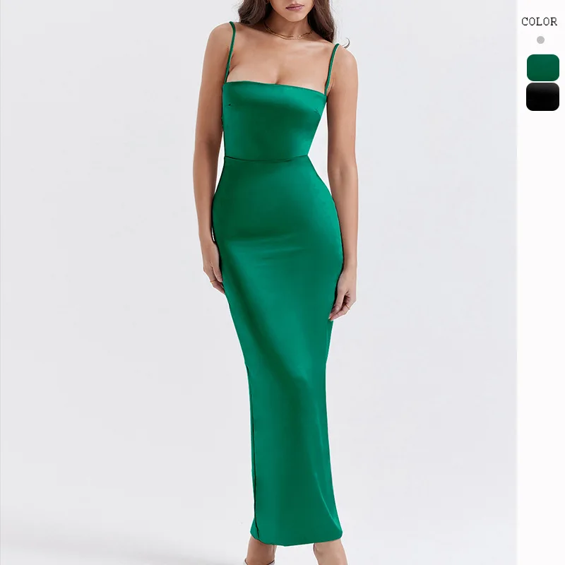 

2023 Women's Hot Dress Summer New Sexy Strap Backless Sheath Dress Long Skirt