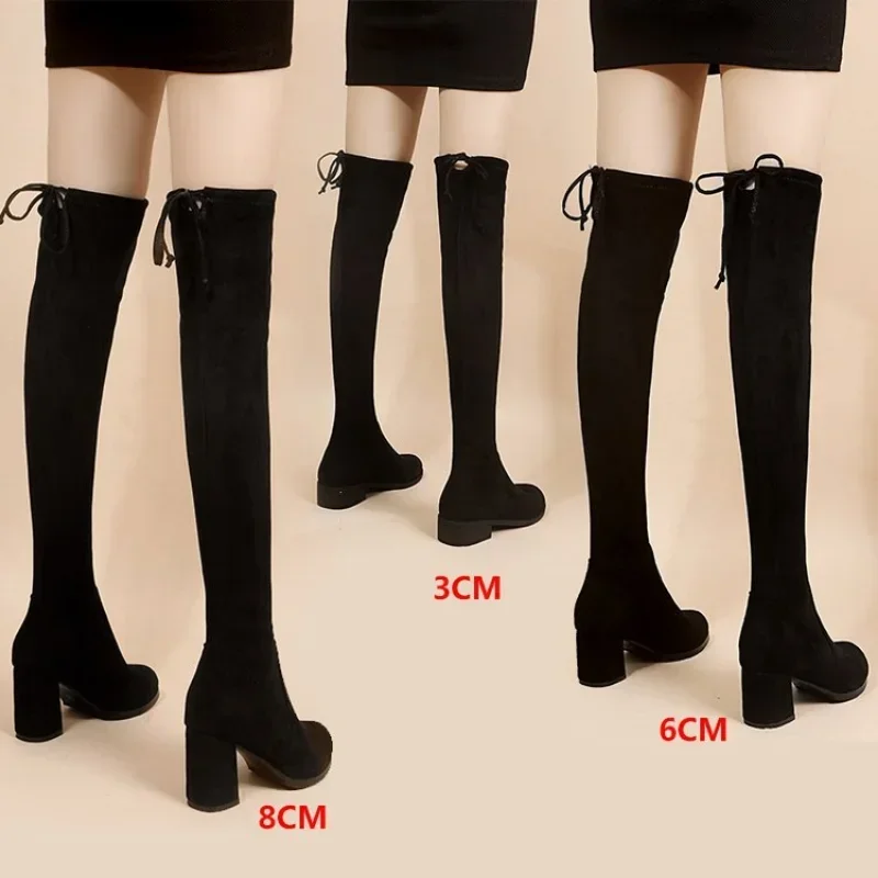 Stretch Long Faux Suede Women Boots Over-the-knee Lady Boots Black Sexy Nightclub Platform Shoes Thigh Gigh Boots Women Shoes