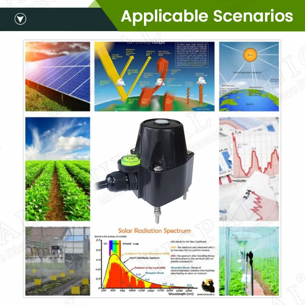 Solar Radiation Sensor 0-2000W/M range 0-2V 4-20MA Light detector 400-1100nm Wavelength range RS485 Pyranometer Transmission 6