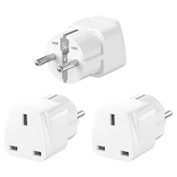 UK to EU Plug Adapter - European Travel AC Power Converter Set (3 - Pack) - 240V (White 3pcs)