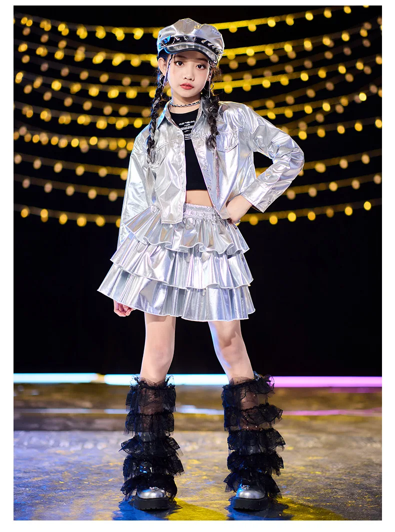 Children Kpop Dance Outfit Stage Performance Costume Girls Sequins
