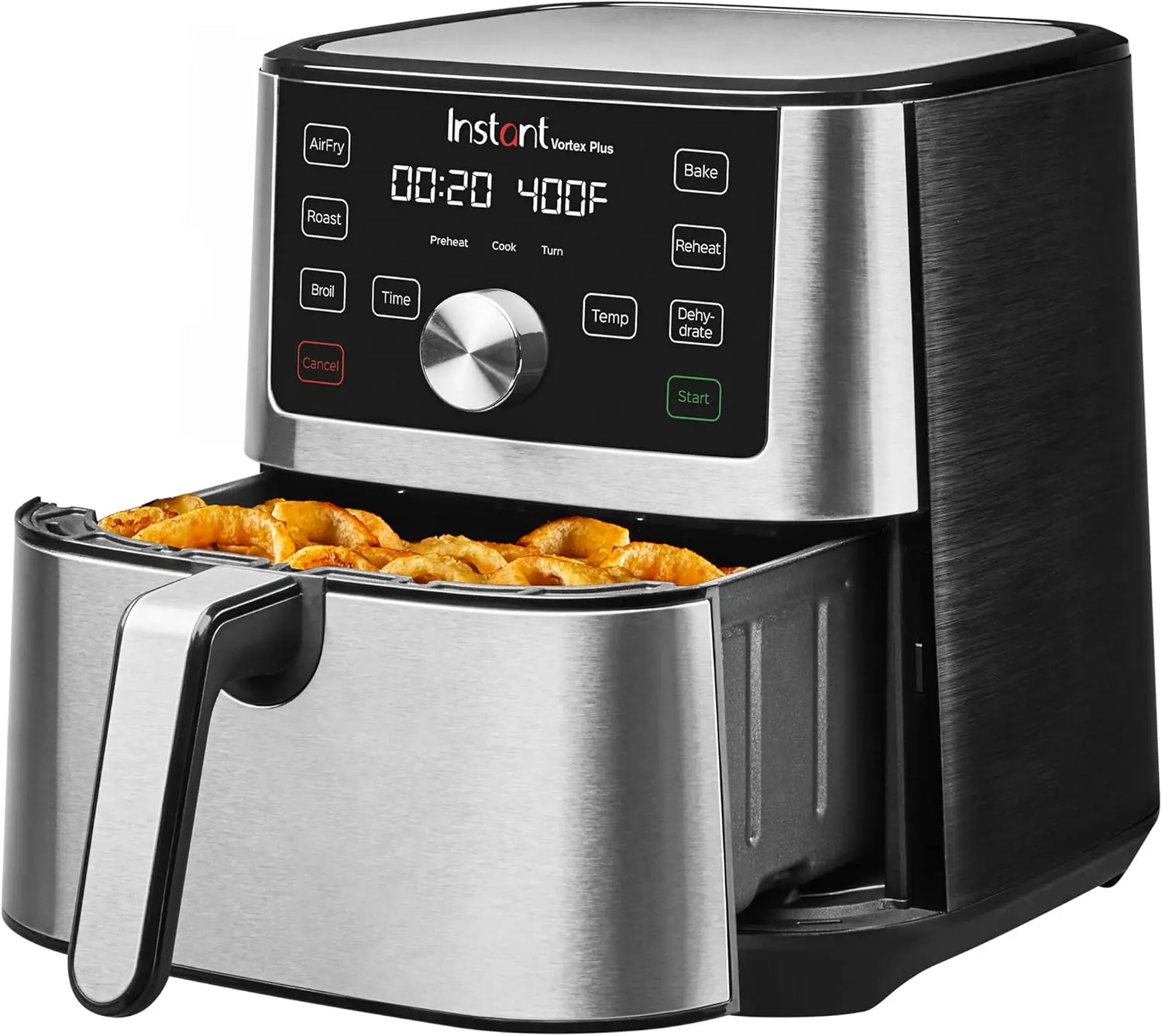Vortex Plus 4QT Air Fryer Program Options 6-in-1 Functions Crisps Broils Roasts Dehydrates Bakes Reheats