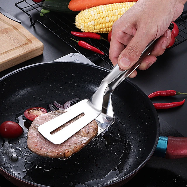 1pc Stainless Steel Heavy Duty Spatula, Multi-Purpose Kitchen Tongs, For  Frying Fish, Widened Steak Clamp For Non-Stick Pans