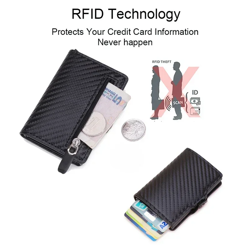 Credit Card Holder Carbon Fiber Rfid Blocking Men Leather Metal Business Bank Case