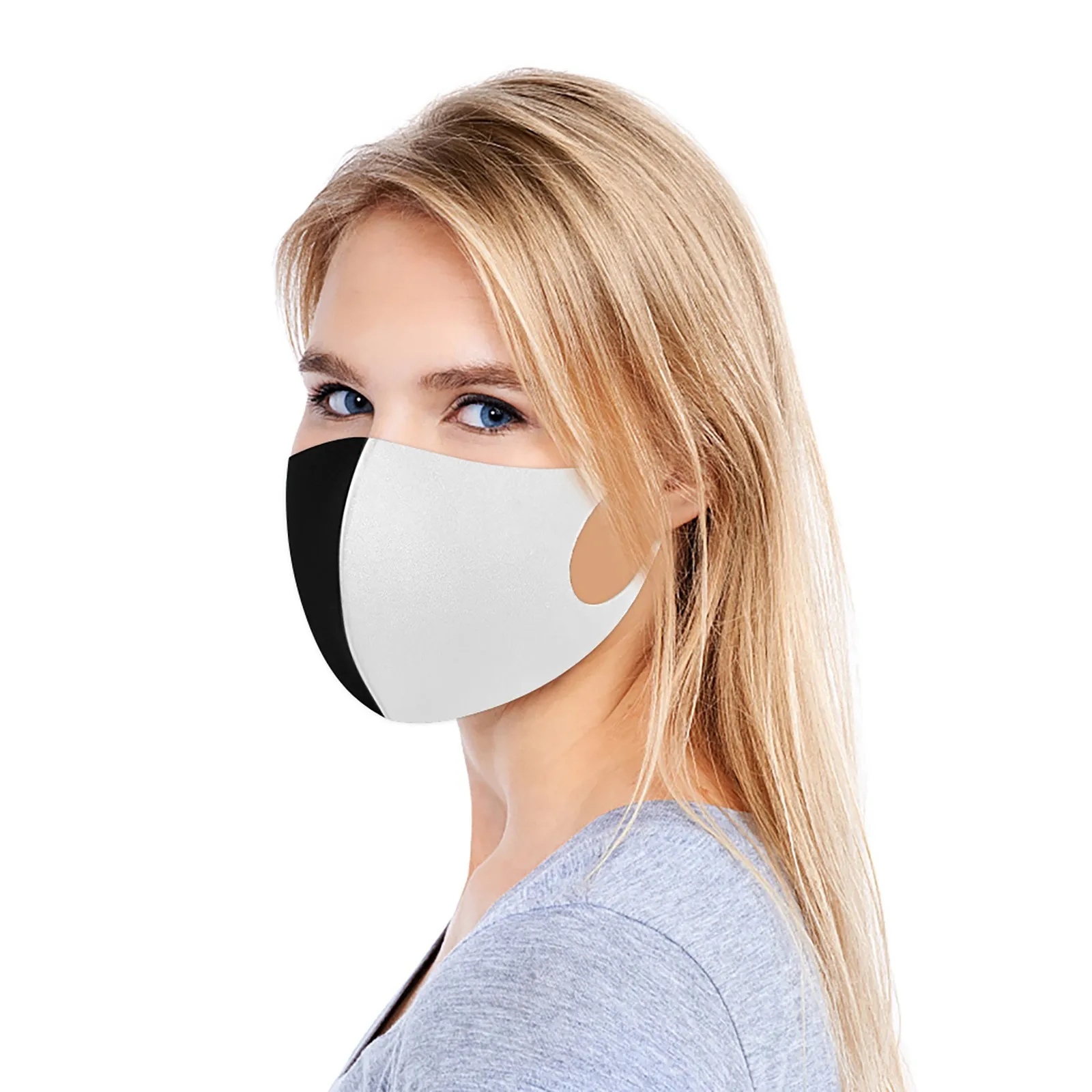 Tanio Maska wielokrotnego użytku dla dorosłych czarny w połowie biały