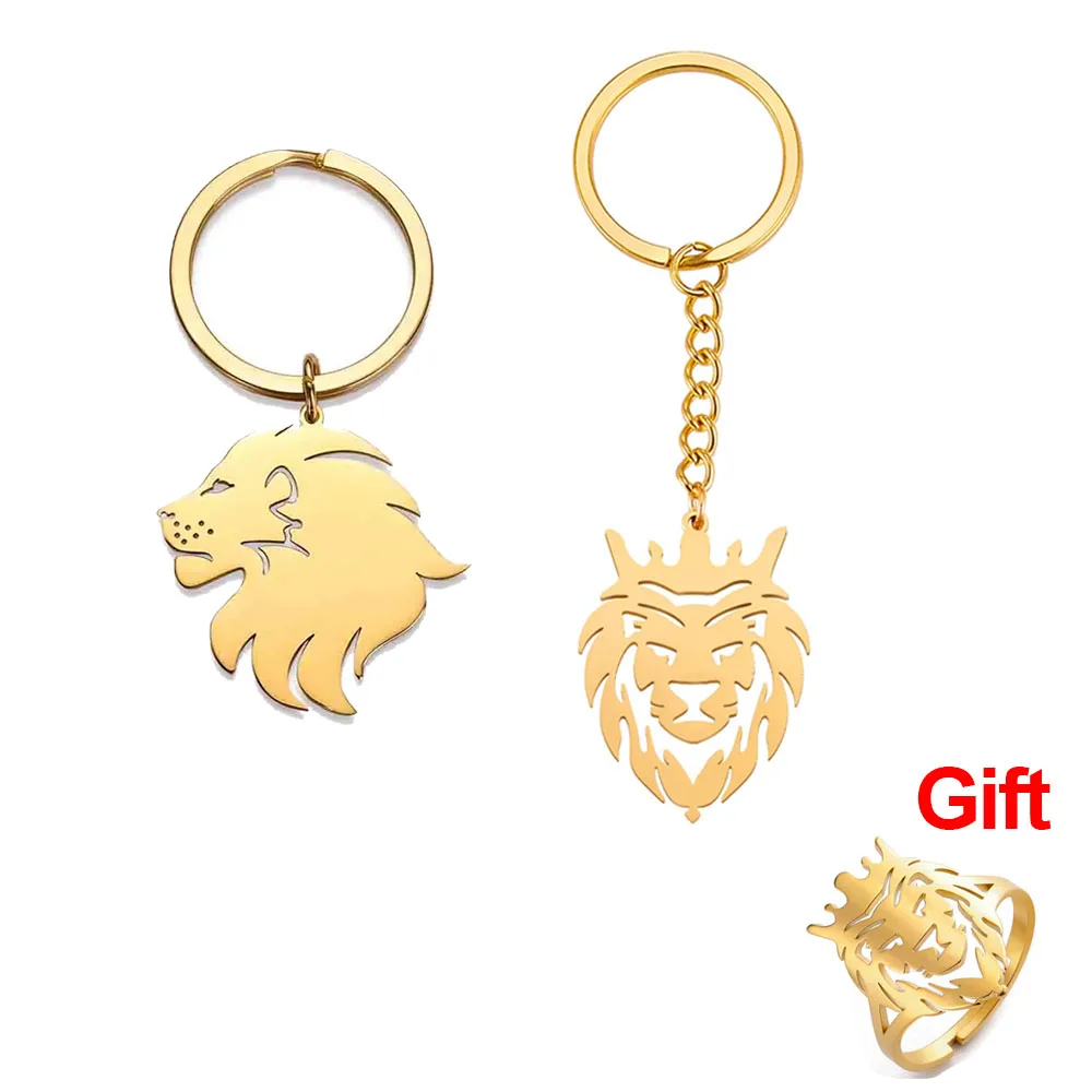 COOLTIME 男性用動物キーホルダー,パンク,ライオン,ステンレス鋼,動物