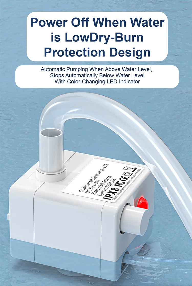 Mini USB Brushless Submersible Water Pump 5V DC 3W Ultra Quiet Adjustable Flow P