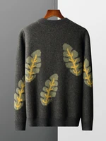 Jacquard Autumn Winter New Cashmere Sweater Men's Round Neck Pullover 100% Merino Wool Knitted Casual Fashion Retro Thicken Top 2
