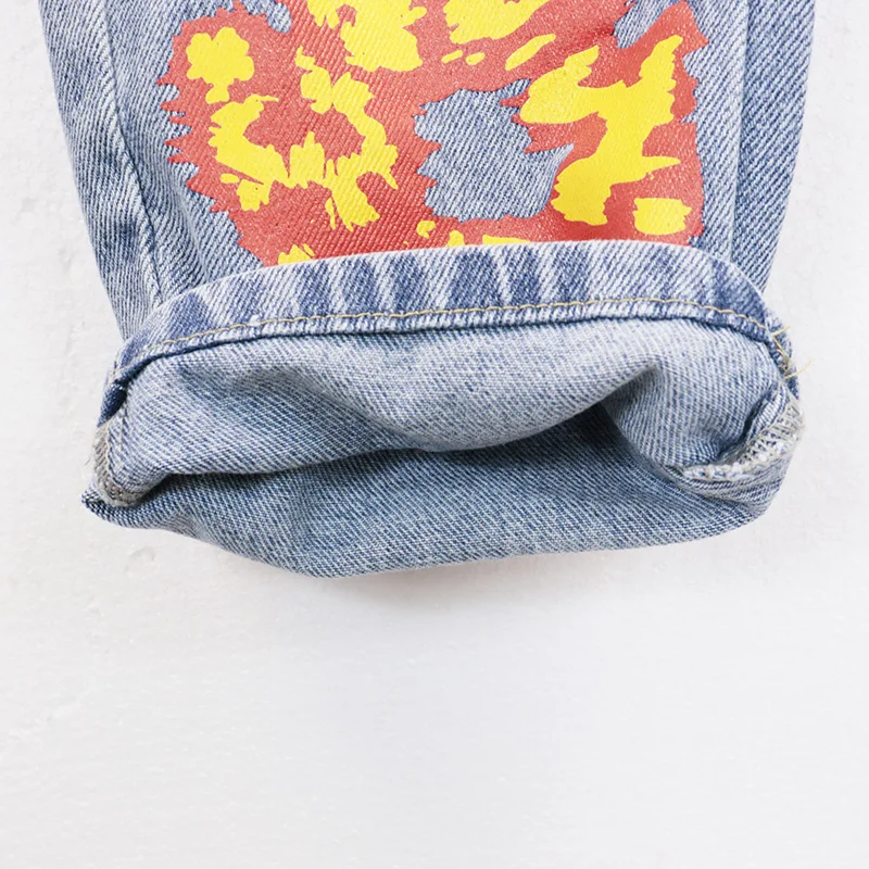 Top Quality 2024 New Hip Hop Streetwear Flame Kapok Pants Men Woman Casual Black Blue Unisex Jeans Trousers