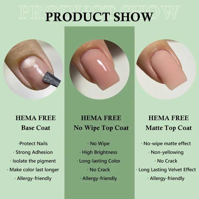 Mshare Hema Free Top Coat Base Gel Polish Nail Product Uv Led No Wipe Shine Dimond Matte Semi Permanant Soak Off 10ML