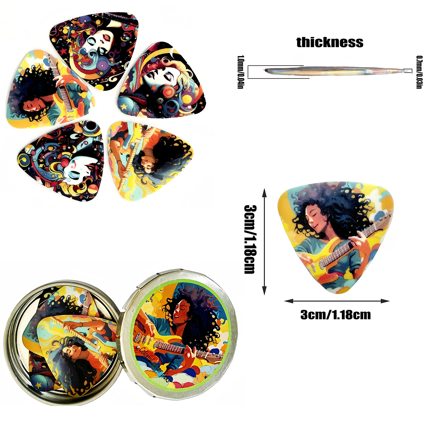100 Plettri Chitarra – Triangolo Arrotondato 0,71mm – Celluloide, Multicolore - Foto 4
