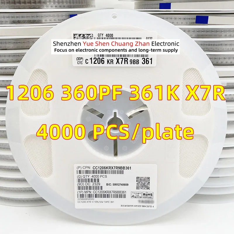 Patch Capacitor 1206 361K 360PF 25V 50V Error 10% Material X7R Genuine capacitor（Whole Disk 4000 PCS）