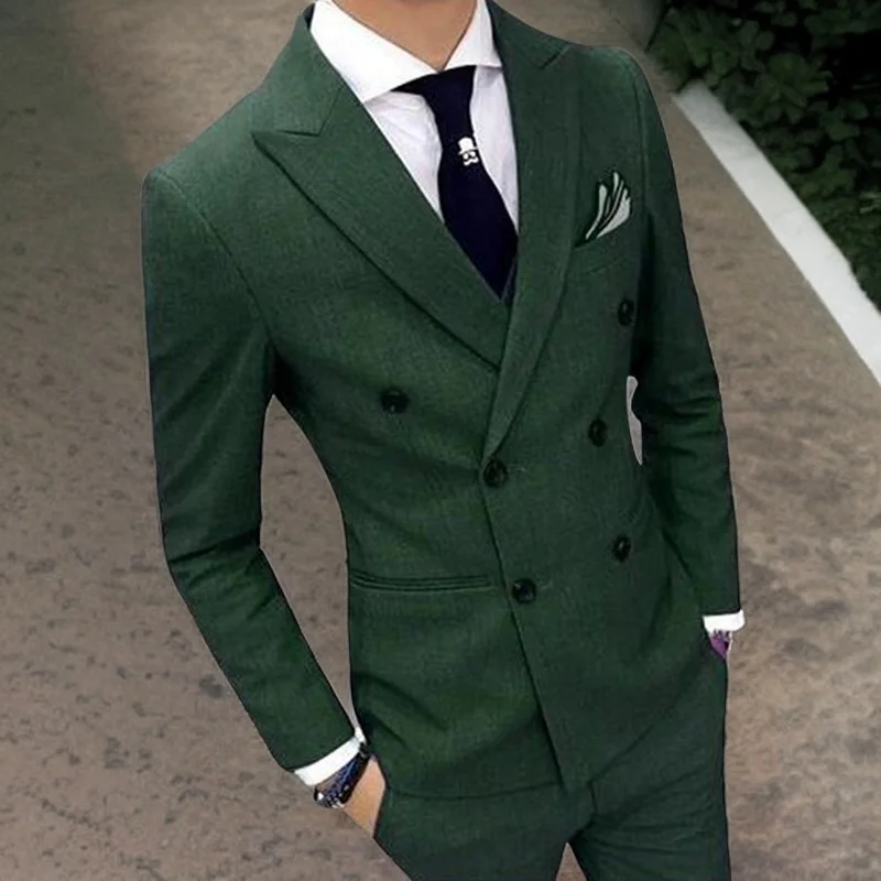 

Double Breasted Men Suits Slim Fit Peaked Lapel Groom Tuxedo for Wedding Dinner 2 Pcs Custom Prom Fashion (Blazer + Pants)