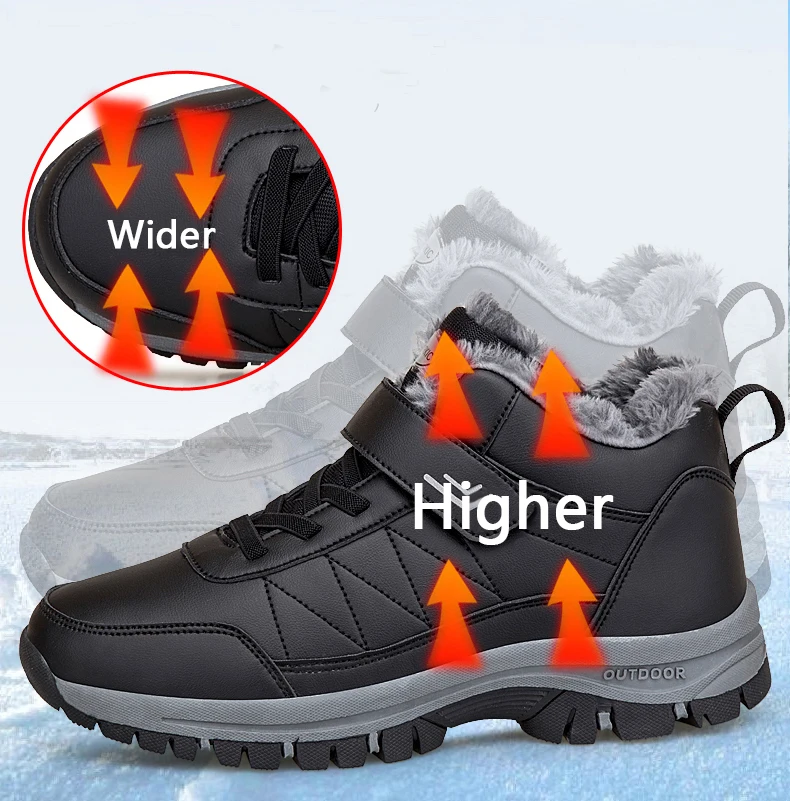 2023 Winter Women Men Boots Waterproof Leather Boots Man Plush Warm Sneakers Man Outdoor Ankle Snow Boots Casual Shoes Big Size