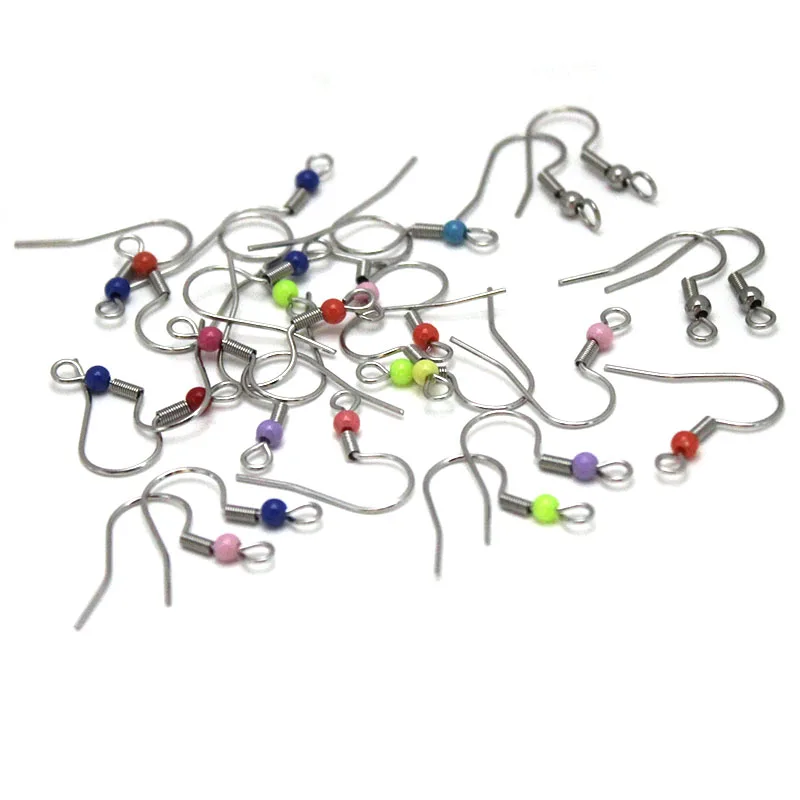 100pcs/lot Stainless Steel Earring Hooks Clasps With Plastic Bead