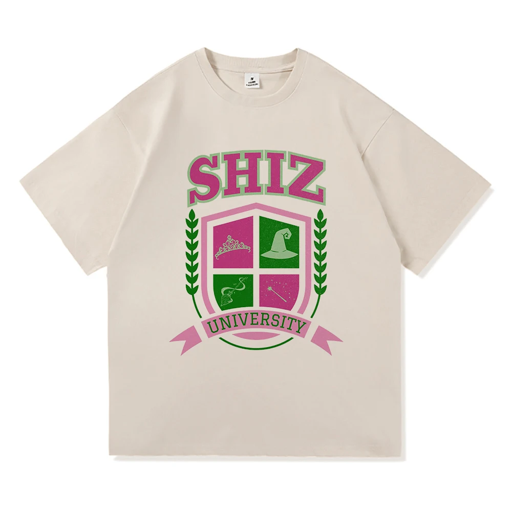 t-shirt with Shiz University pink and green magical crest design