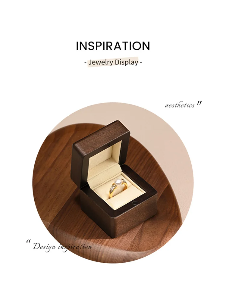 WoodTen Wood Ring Gift Box Jewelry Ring Storage Box for Engagement Wedding Anniversary Propose Jewelry Organizer Box for Women