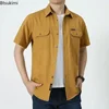 2025 Summer Hot Sale Men's Short Sleeve Cotton Shirts Fashion Loose Breathable Tops High Quality Male Work Cargo Shirts Oversize 4