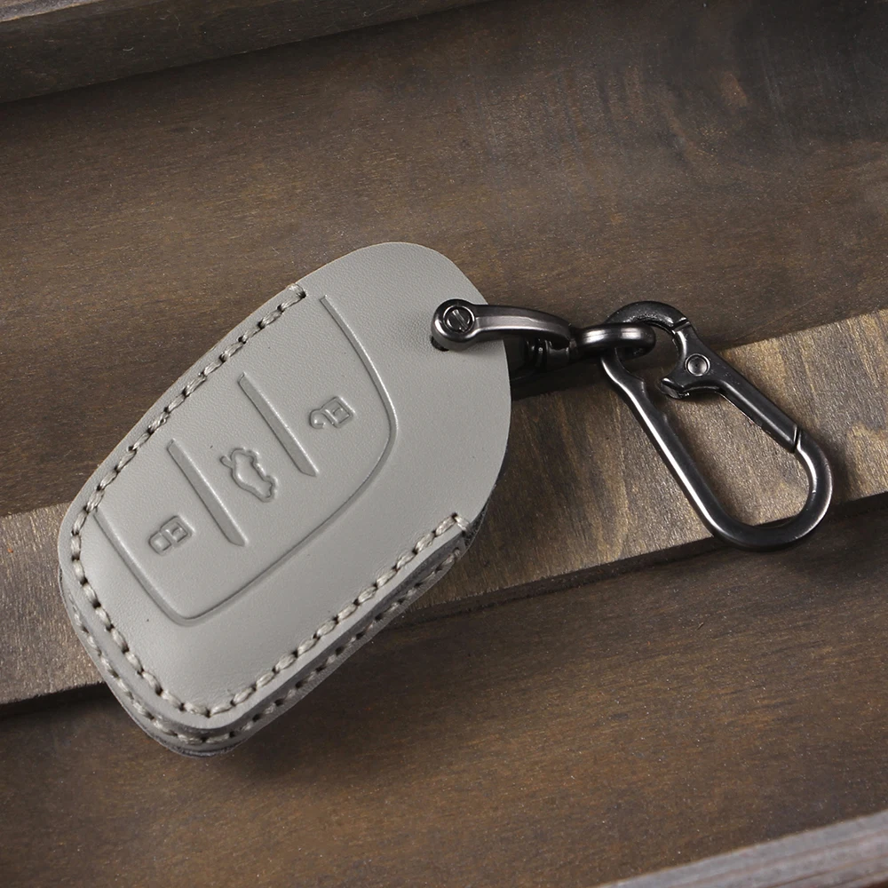 Elegant 3-Button Leather Key Cover Case