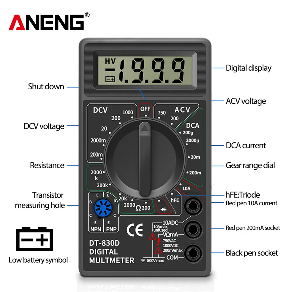 Digital Multimeter ANENG DT830B Multimeter Tester Handheld Digital Multimeters Professional Multi Meter Multimetro Ohm Maltimeter Tools