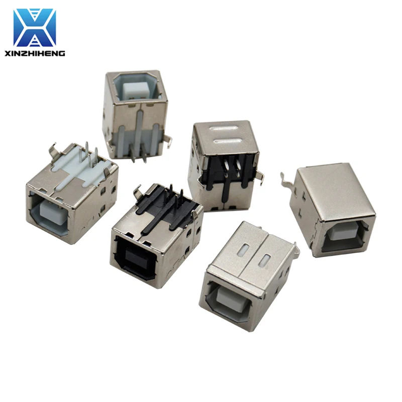 5pcs Square USB-B Type Female Socket 90/180 Degrees 4Pin Right Angle PCB Welding Connector For USB D-type Printer Interface