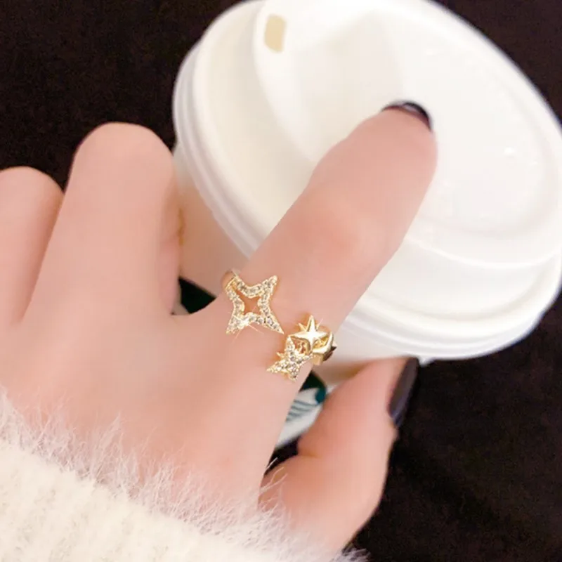 Silver Color Sparking Zircon Starlight Ring for Women Adjustable Beautiful Princess Party Jewelry Accessories Gifts