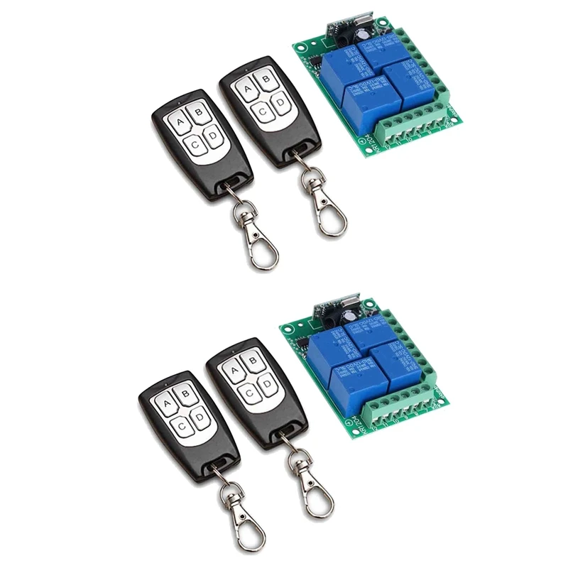 

2X Universal Wireless Remote Control Switch DC 12V 4CH Relay Receiver Module With 4 Channel RF Remote 433Mhz Transmitter