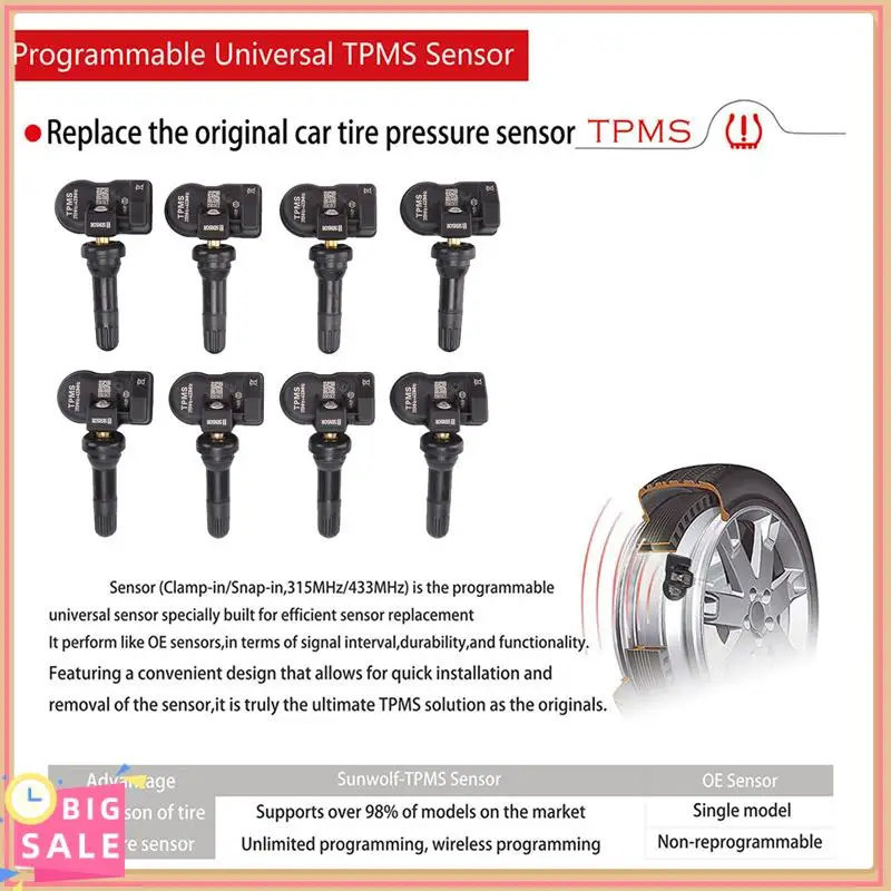 8Pcs Programmable MX Sensor 315MHZ+433Mhz 2 In 1 Tire Pressure Sensor Monitor System Universal Editable TPMS Tool-AUTEL Parts