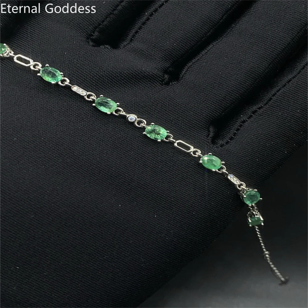 Luxurious Thick Geometry Natural Green Emerald Bracelet Natural Gemstone Bracelet S925 Silver Girl Gift Party Jewelery