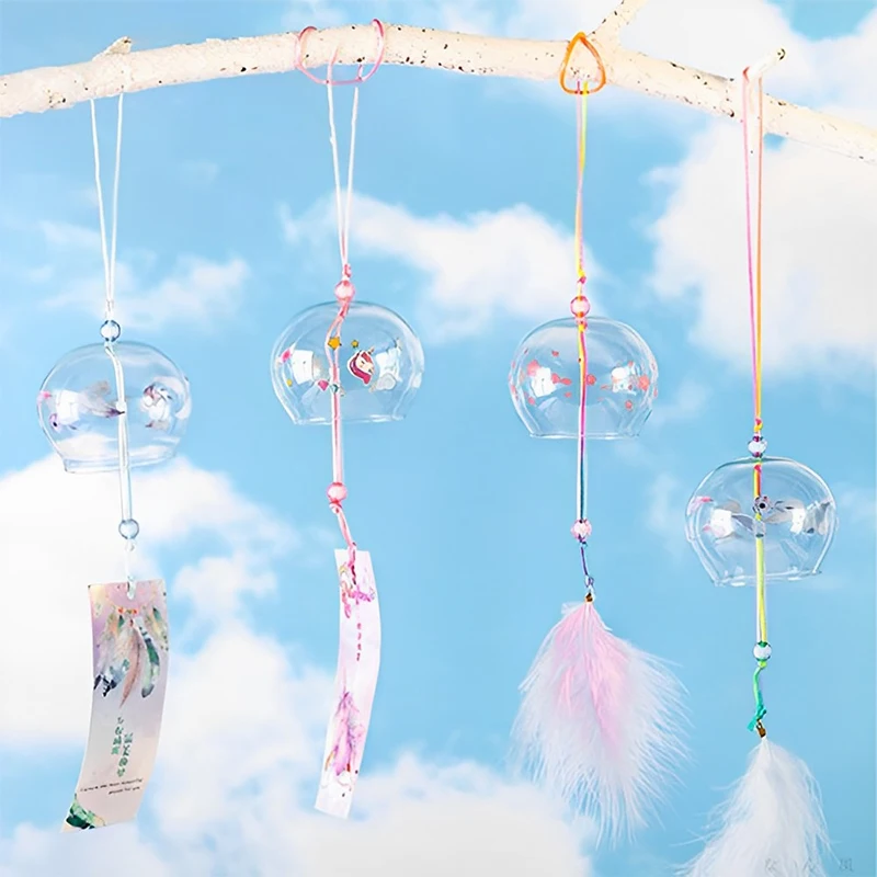 Japanese Wind Bell Japan Chimes Handmade Glass Furin Home Decors Spa Kitchen Office Decor Sakura Cherry Blossom Pattern