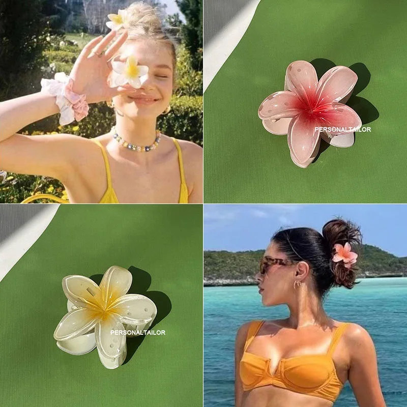 Hair Accessories 4-Piece Gradient Flower Hair Accessories Set Beach Style Hairpins Flower Claw Clips Summer Hawaiian Style