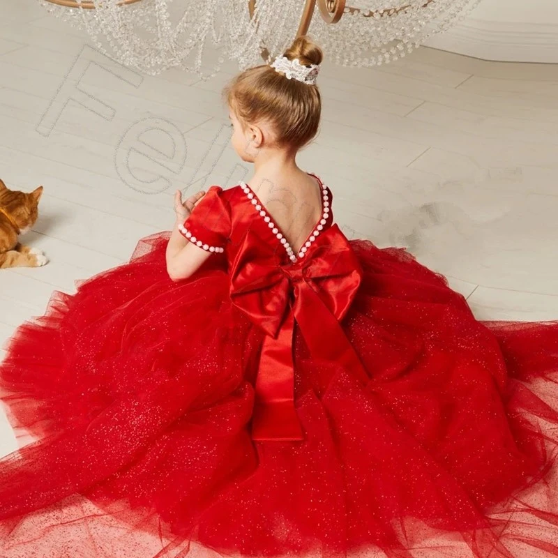 Vestido de boda rojo con flores para Niña y Adolescente, vestidos de fiesta  de cumpleaños con perlas y espalda descubierta, Disfraces para niños de 0 a  16 años| | - AliExpress