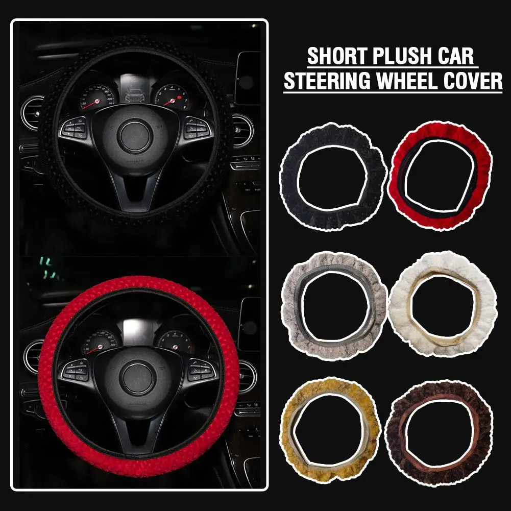 Universal 15inch Car Steering Wheel Cover Winter Warm Plush Personality Non-slip Turntable Fashion Automotive Interior Fur K6S9