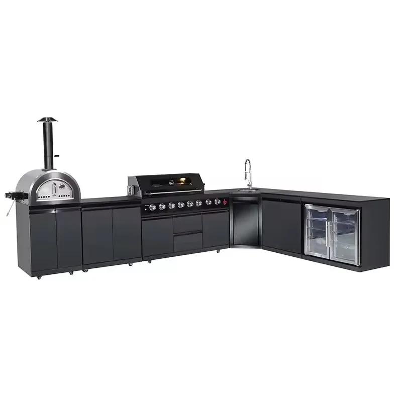 Cuisine d'extérieur en forme de L en acier inoxydable noir 3