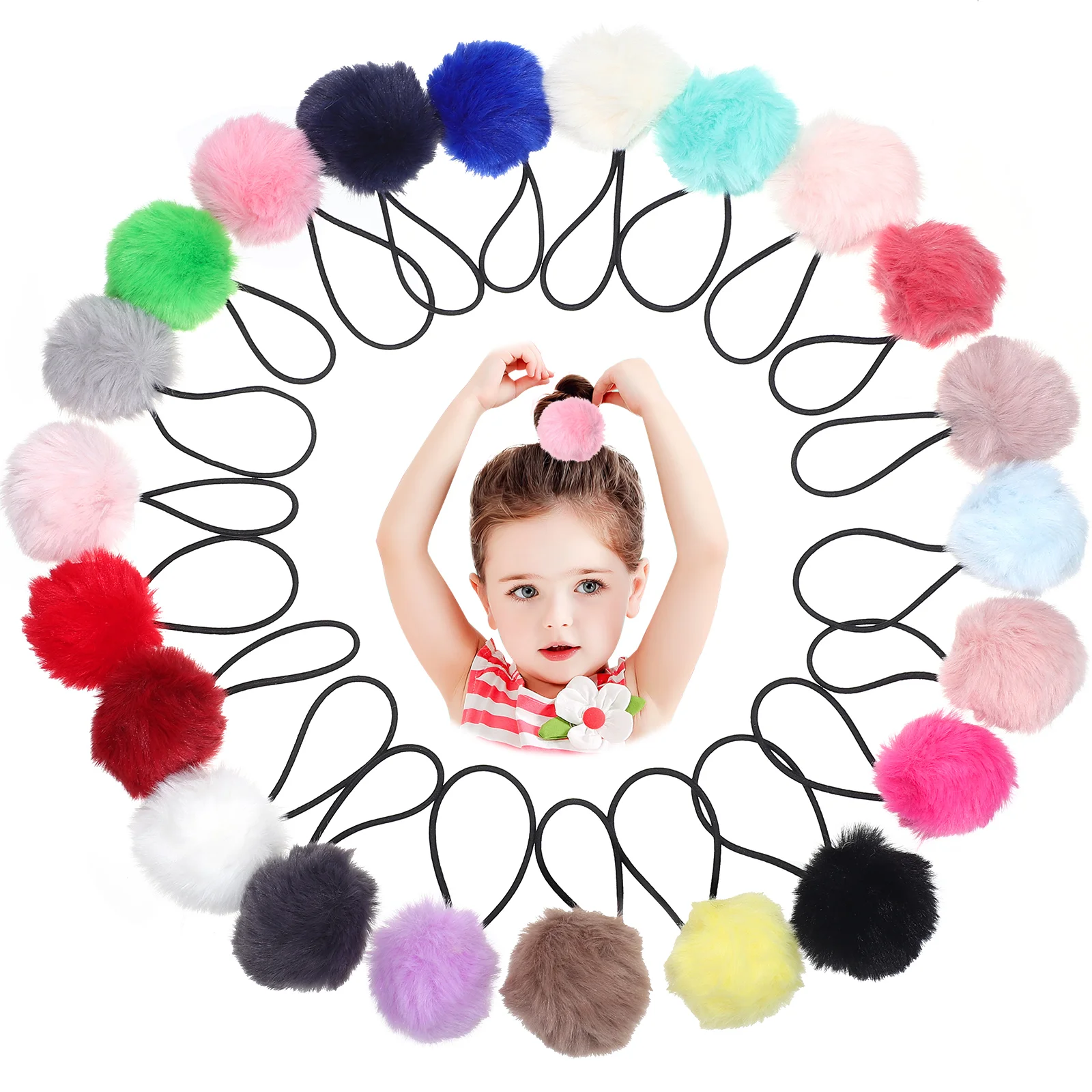 

22 Pcs Hair Accessories Girls Toddler Ties Elastics For Pom Poms Ring Ponytail Holder Cute Scrunchies Child