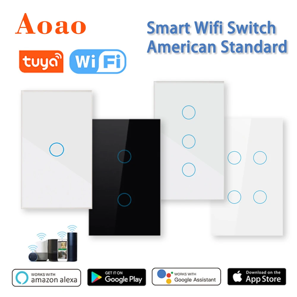 

wifi smart touch light switch Alexa tuya app control AC110V 220V Sync support neutral wire installation，no neutral installation