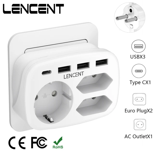 LENCENT Cubo Enchufe USB 7 en 1, Ladron Enchufes 4000W, Cubo