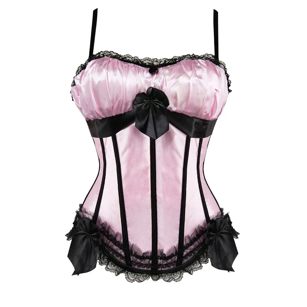 Women Sexy Satin Corsets Adjustable Shoulder Corset Straps Side Zipper Overbust Corset Body Shaping Underwear Cup Tops