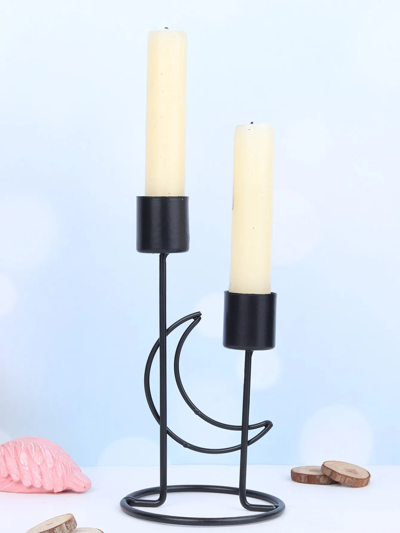 Holder for Pillar Candles 1pc candle holders Metal Candlestick Moon Shape Stand Desktop Tealight Decoration for Dining Party Wedding