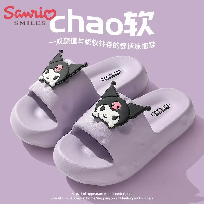 

Шлепанцы Kawaii Sanrio в стиле аниме Kuromi Cinnamoroll My Melody, шлепанцы с мягкой нескользящей подошвой для девочек с героями мультфильмов, домашние шлепанцы, носимый подарок