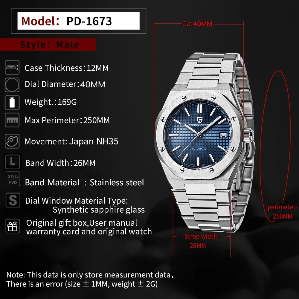 Men's Mechanical Watches Japan NH35 Automatic Movement Pagani Design