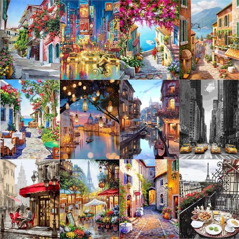 Description Picture 2 of itemGATYZTORY Street Landscape Oil Painting Out By Number On Canvas Pictures For Drawing Paint Kits For Adults Coloring By Number