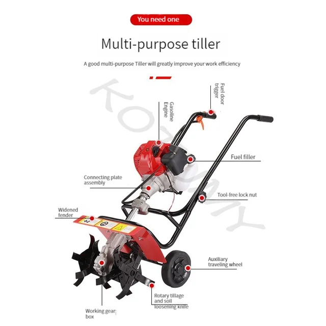 Gépi Talaj Meglazító Berendezés Benzin Teljesítmény Mini Tiller Kerti Kultivátor Forgó Kapa - Image 6